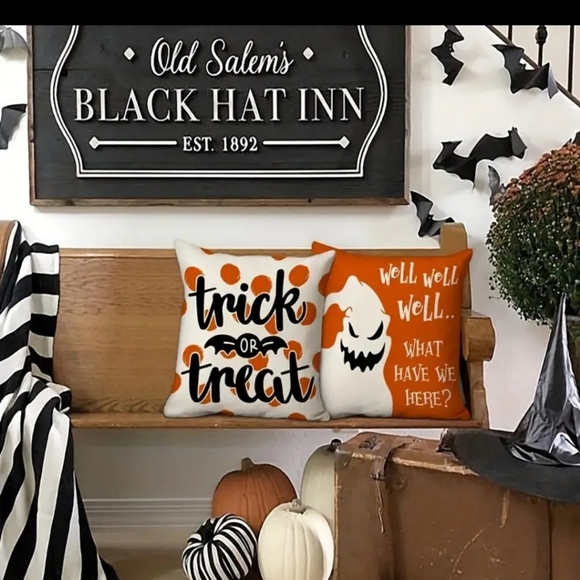 Set of 4 Vintage Halloween pumpkin cat 18x18 Pillow Covers.Message me ur choice - Picture 3 of 12